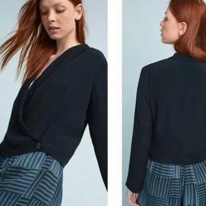 Anthropologie's Ettitwa Wrap Blazer Blouse Black Long Sleeve Size 6 Like New